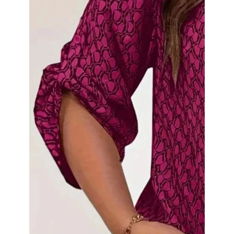 Plus Size1XL-5XL Fashion V-neck Printed Curly Sleeve