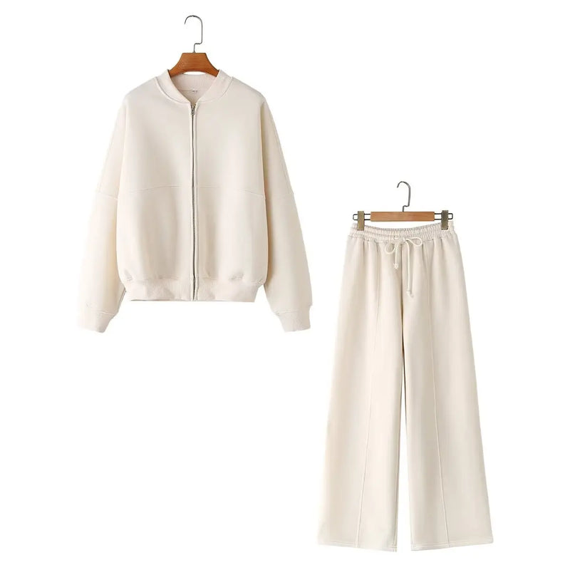 2-piece Retro Solid Color Zipper Bomber Jacket