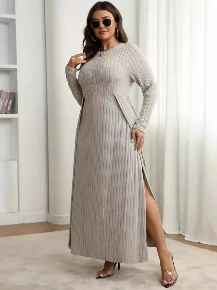 Plus Size Knitted Long Dress Patchwork