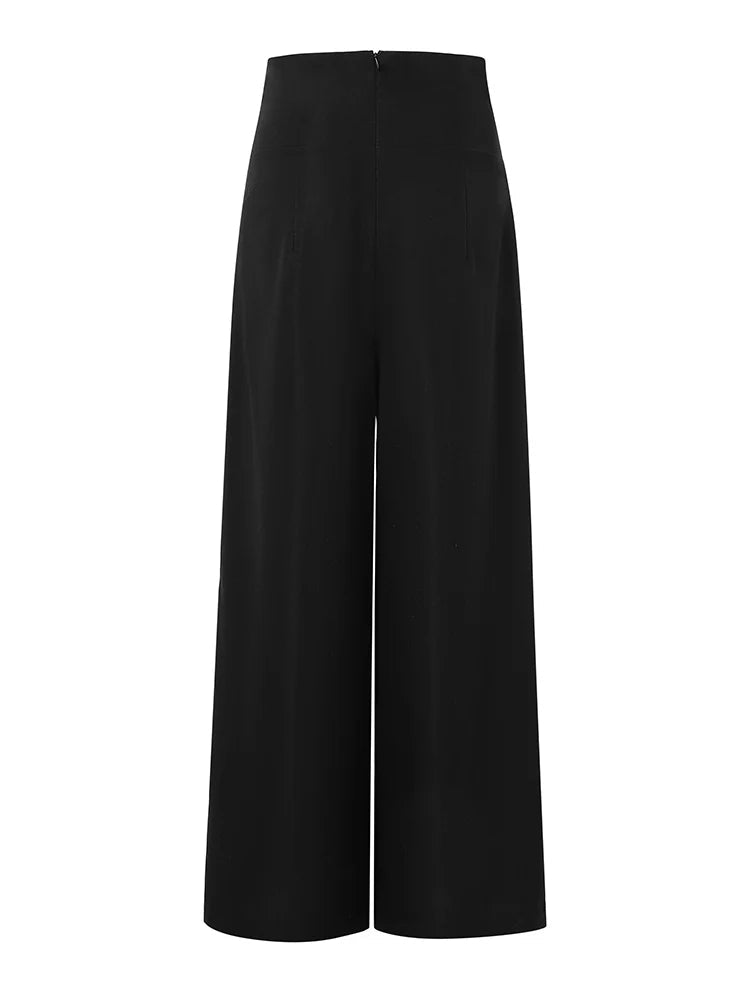 Pants Casual Solid Color High Waist Double