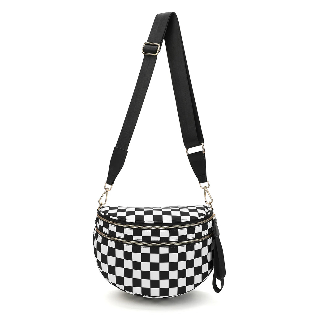 Checkered Bum Bag Crossbody - Lightweight Nylon Travel Bag for Women