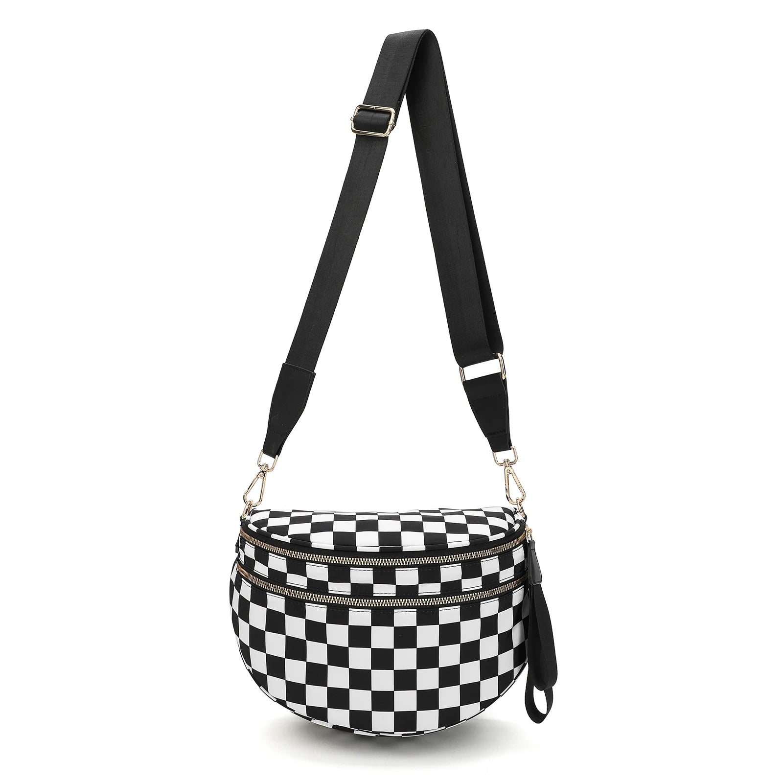 Checkered Bum Bag Crossbody - Lightweight Nylon Travel Bag for Women