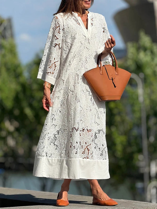 Women's Spring V-neck lace midi dress
