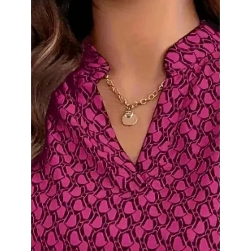 Plus Size1XL-5XL Fashion V-neck Printed Curly Sleeve