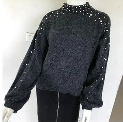 Sweater Knitted Neck Short Pullover Long Sleeves