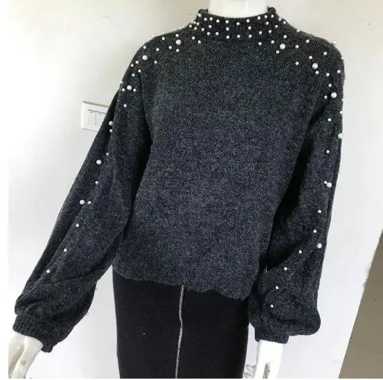 Sweater Knitted Neck Short Pullover Long Sleeves