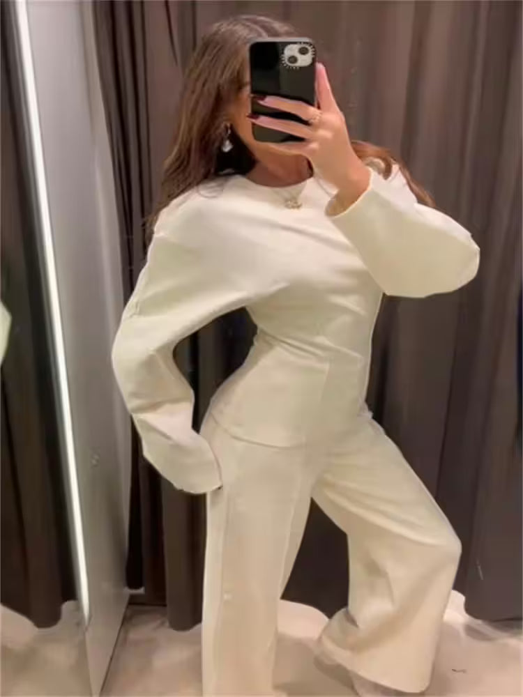 Two Pieces Set Pant Sets Crop Long Sleeve - Additional View 4