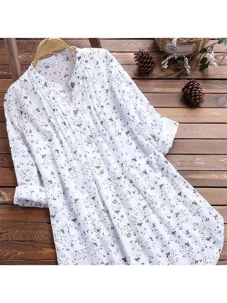 Plus-size Shirt White Long Flower Decorated