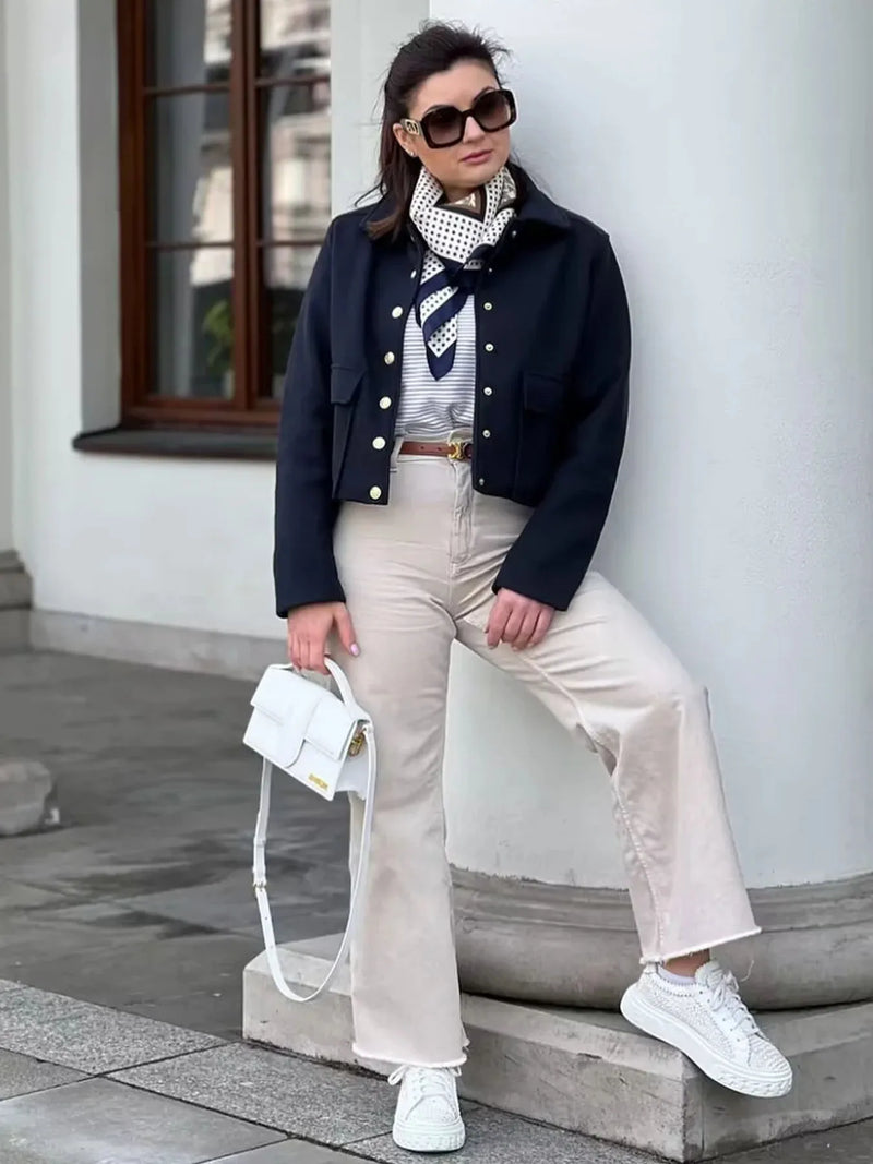 Jacket Women Button Cropped