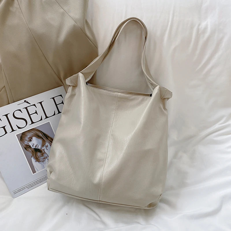 LEFTSIDE Fashion Big Leather Tote Bag