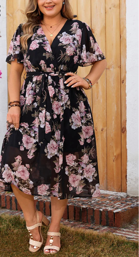 Plus Size Floral Print A-line Boho Long Dresses