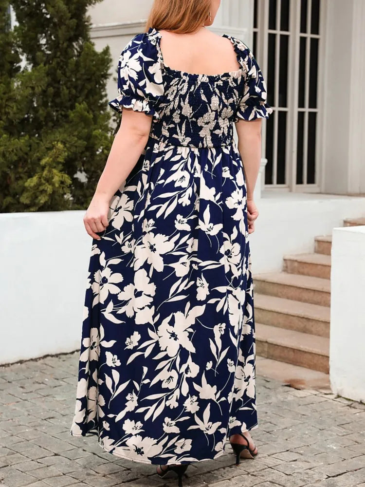 Plus Size Square Collar Dress Floral Print Fashion