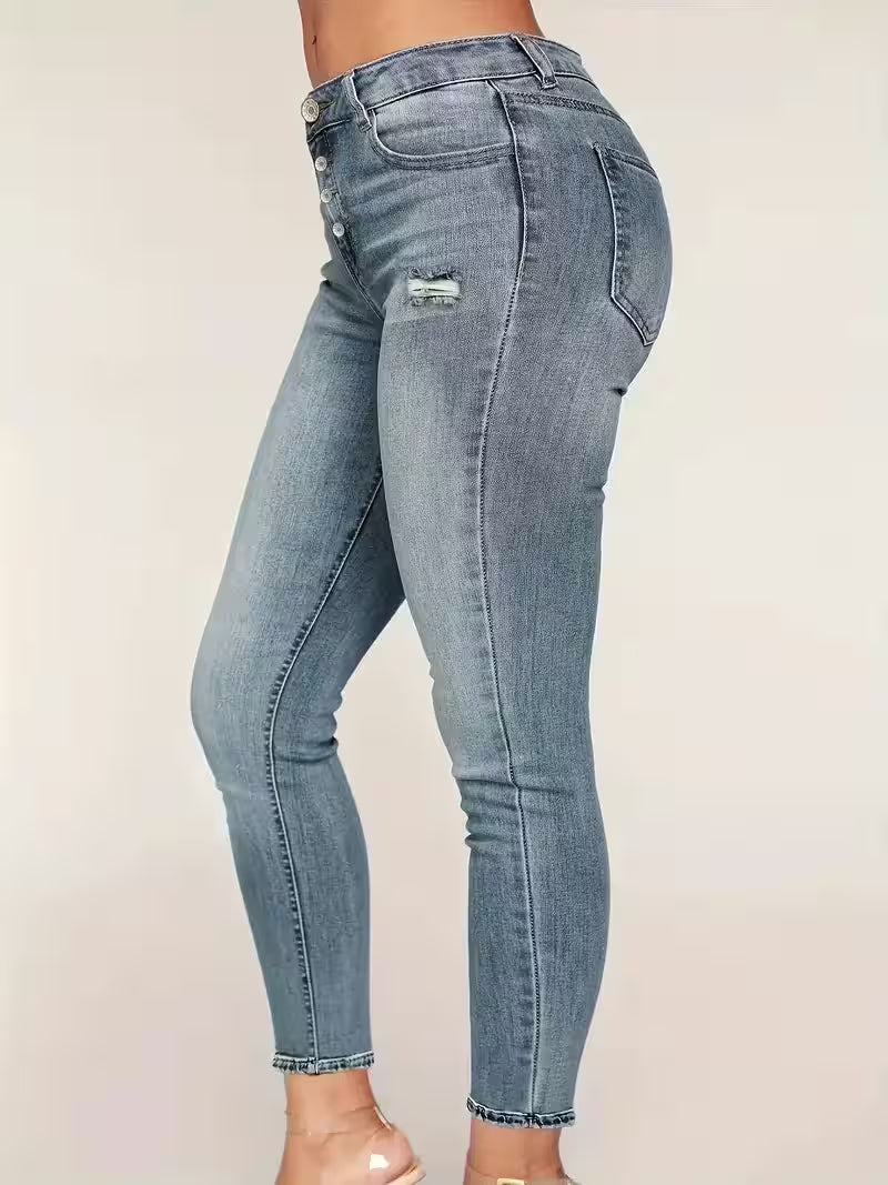 Skinny Stretchy Denim Pants - Solid Color - Additional View 3