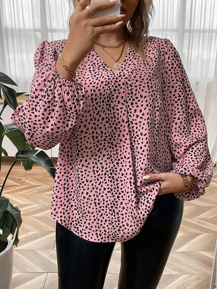 Plus Size V Neck Long Sleeve Casual Top