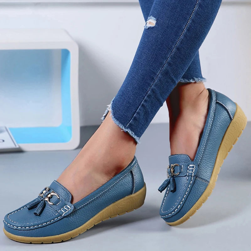 Genuine Leather Wedge Casual Shoes Ballerina