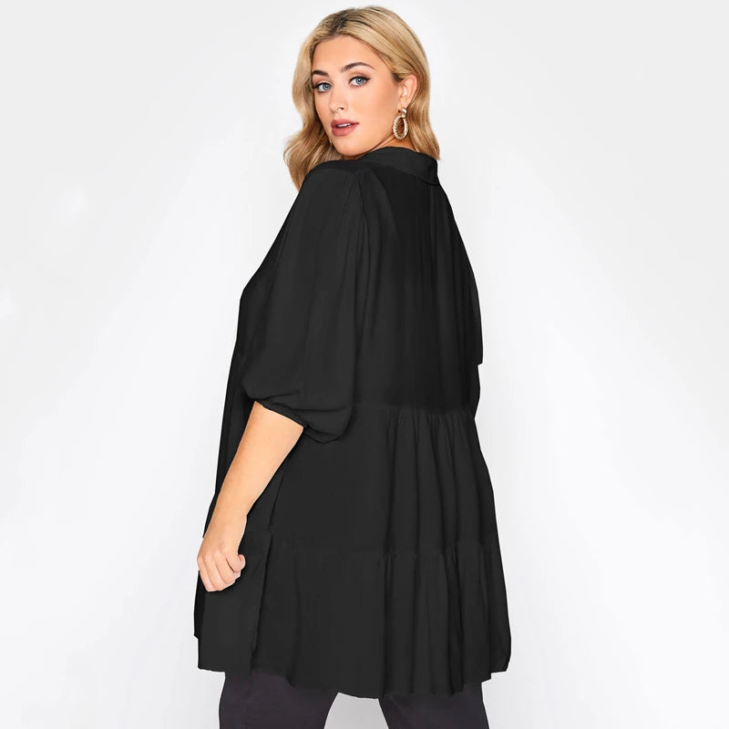 Plus Size Button Down Elegant Spring Autumn Tunic Tops