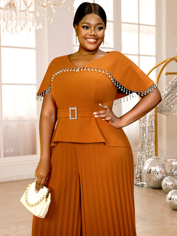 Plus Size Jumpsuits V Neck Cape Sleeve High