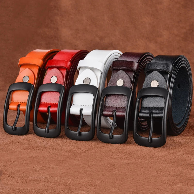 Belt Cow Genuine Leather Black Alloy Pin