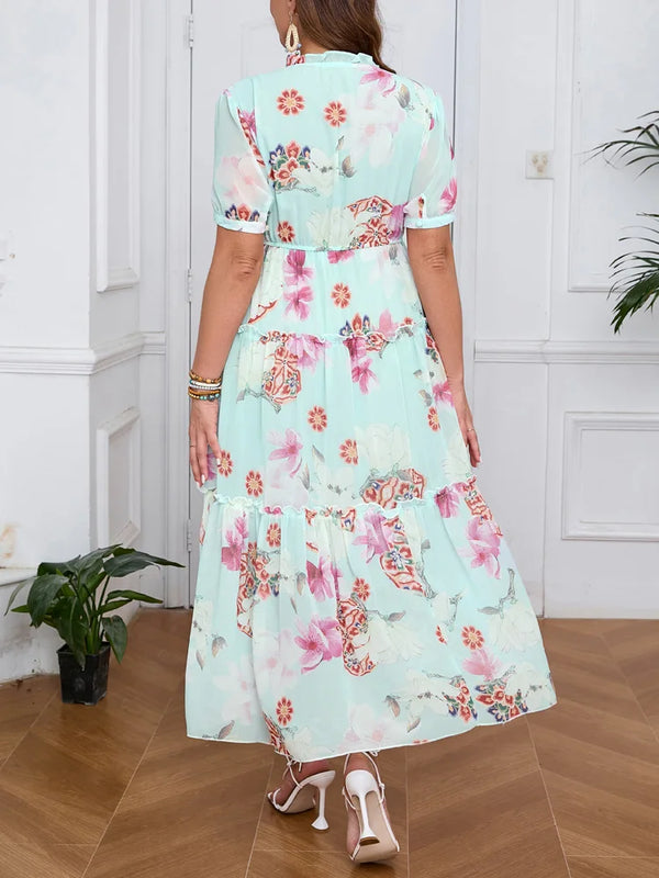 Plus Size Floral Elegant High Waist Chiffon