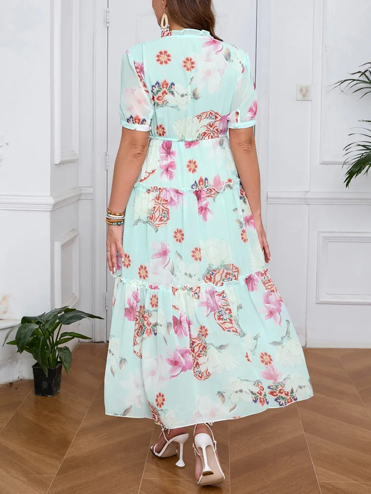 Plus Size Floral Elegant High Waist Chiffon