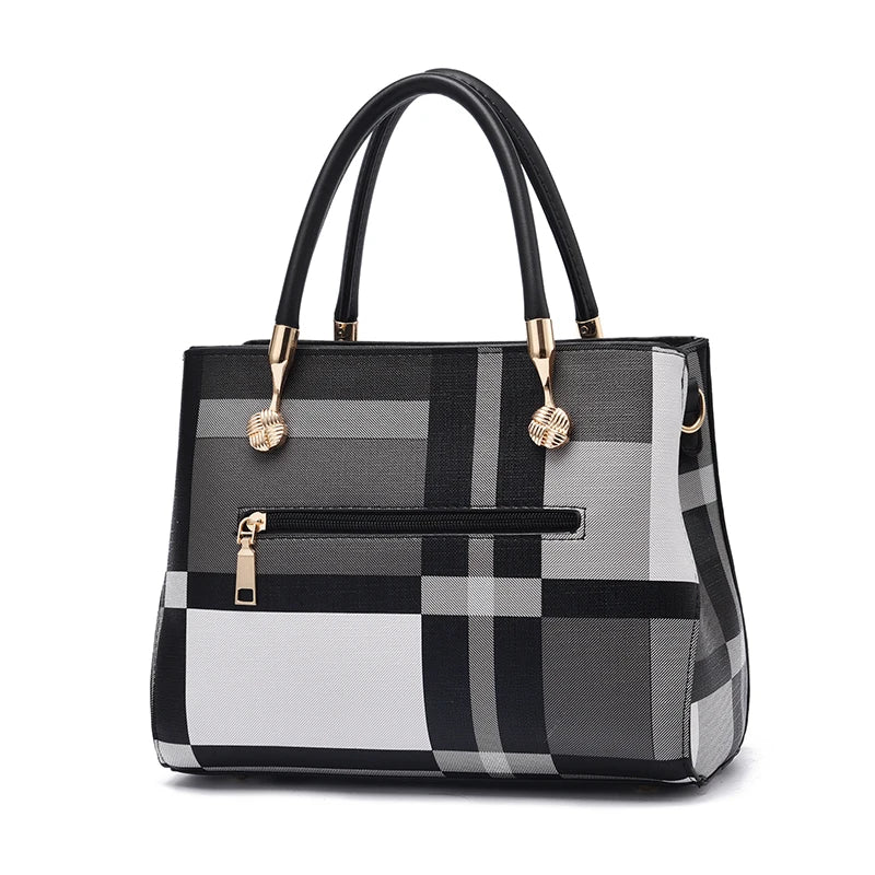 Plaid Pattern Handbag, Pompom Decor