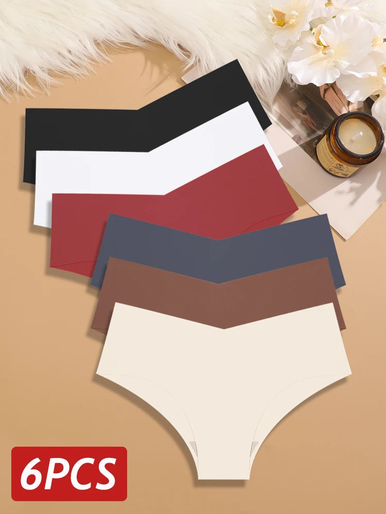 6PCS Panties Ice Silk Ultra Thin Briefs Sexy