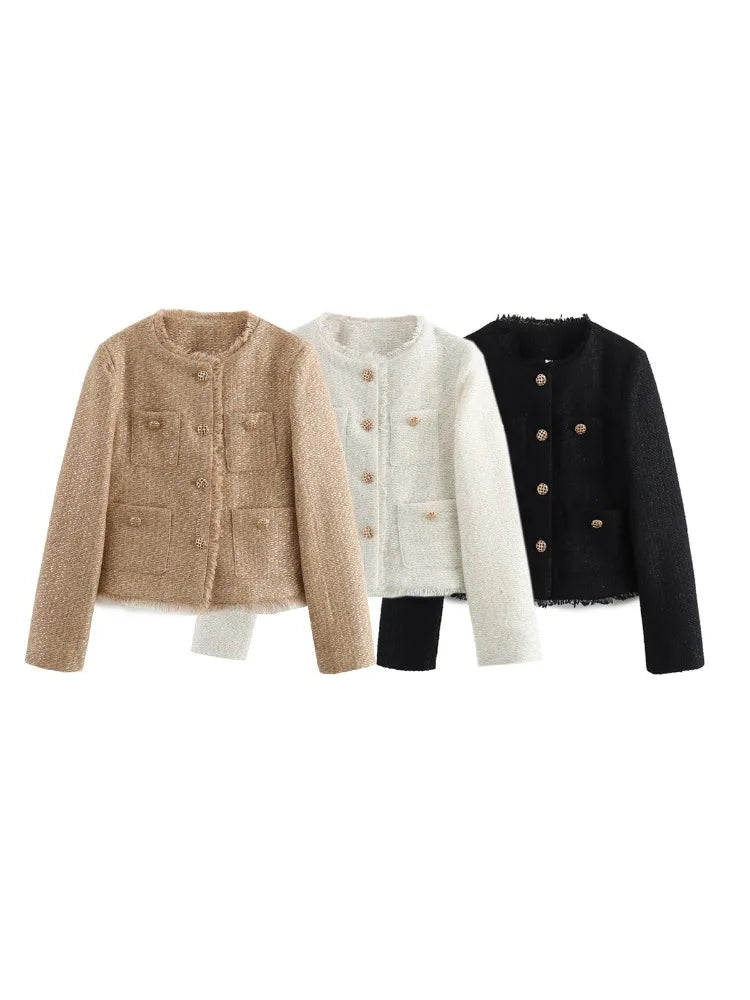 Chic Female Tweed Basic Jacket Coat