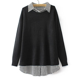 Plus Size Patchwork Striped Sweater Two Pieces