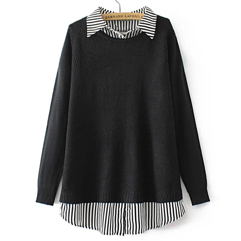 Plus Size Patchwork Striped Sweater Two Pieces