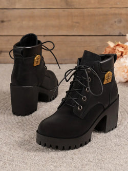 Retro Round Toe Chunky Heels Ankle Boots