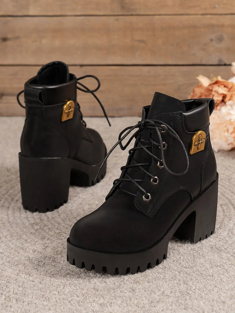 Retro Round Toe Chunky Heels Ankle Boots