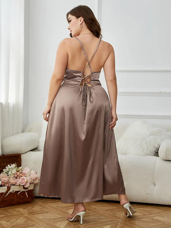 Plus Size Criss Cross Backless Side Split Party