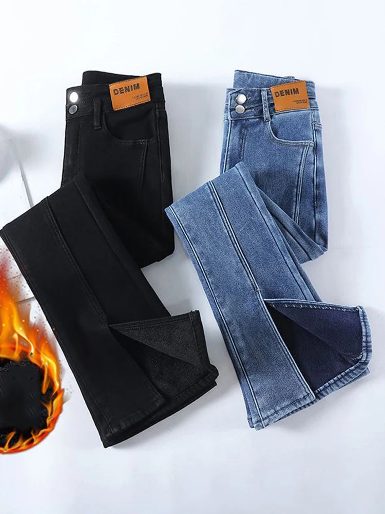 Flare Jeans High Waist Warm Casual