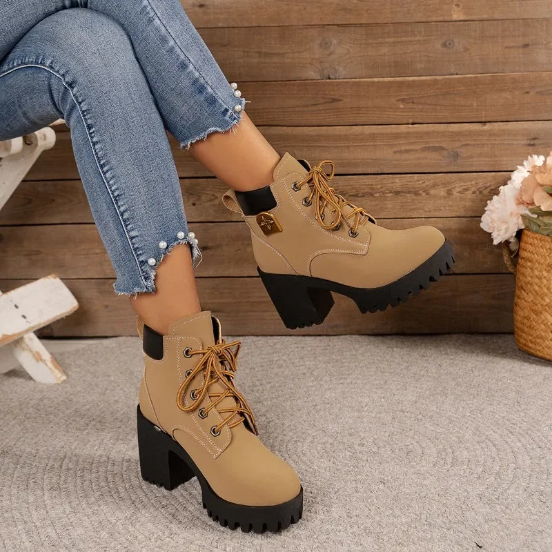 Retro Round Toe Chunky Heels Ankle Boots