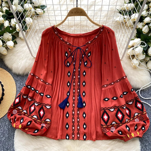 Chic Casual Puff Embroidered Lantern Sleeve Long