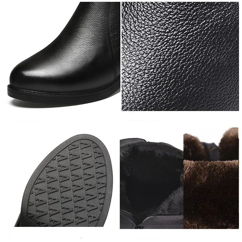 Genuine leather mid calf boots