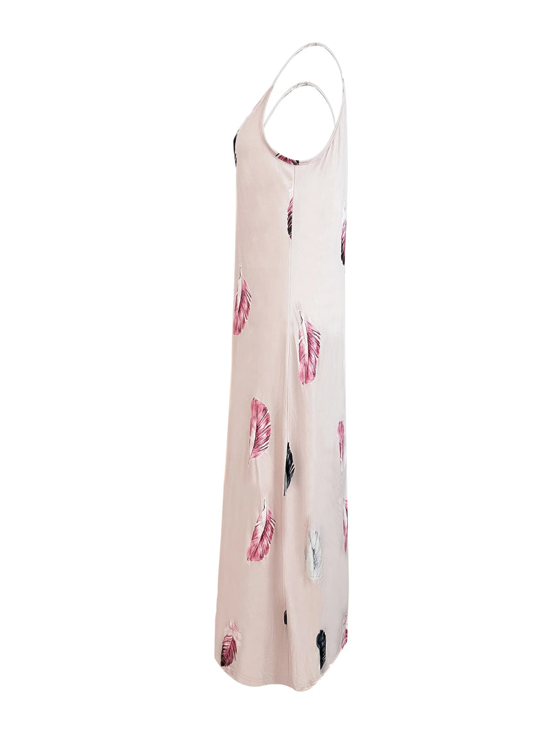 Sexy V-neck Feather Print Sling Dress