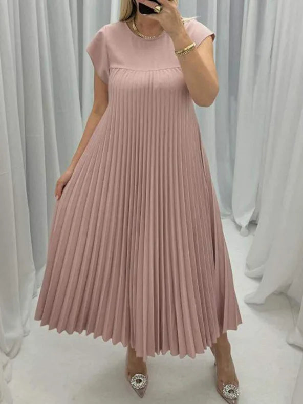 Dress fashion O-Neck Sleeveless Pleated Maxi