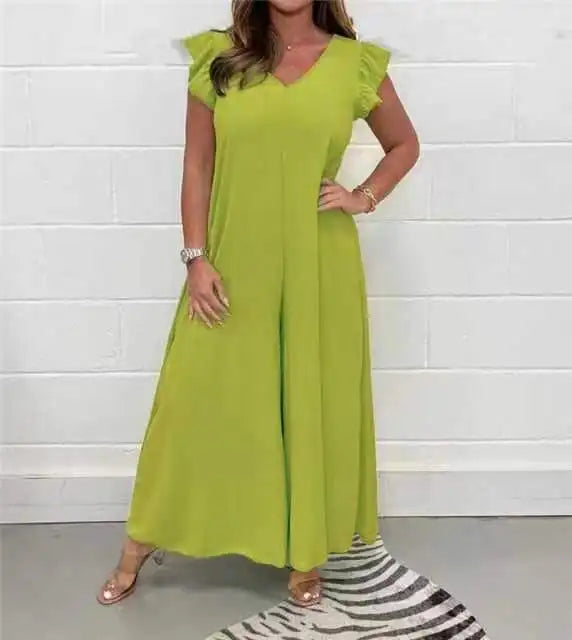 Ruffled Wide-leg Trousers Solid Casual Jumpsuit