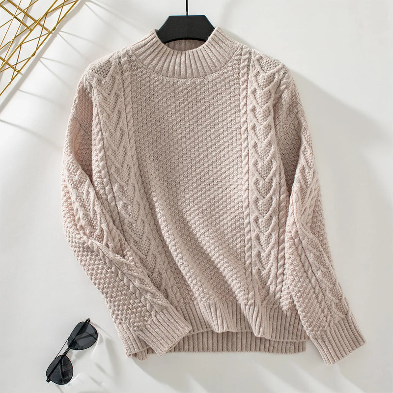 Neckline Knit Sweater Loose Long -sleeved Pullover