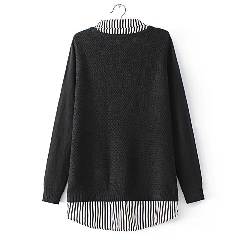 Plus Size Patchwork Striped Sweater Two Pieces