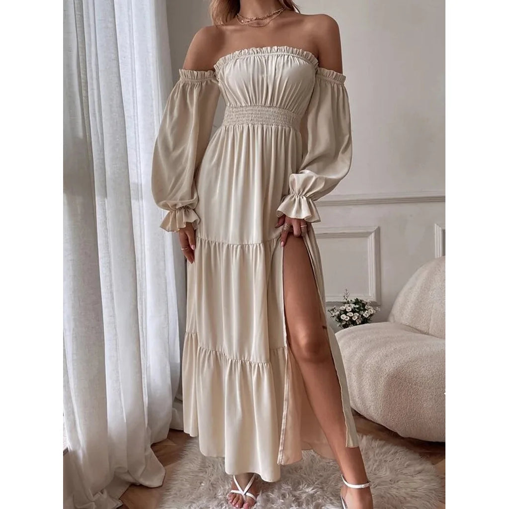 Long Sleeve Party Evening Dress with High Slit