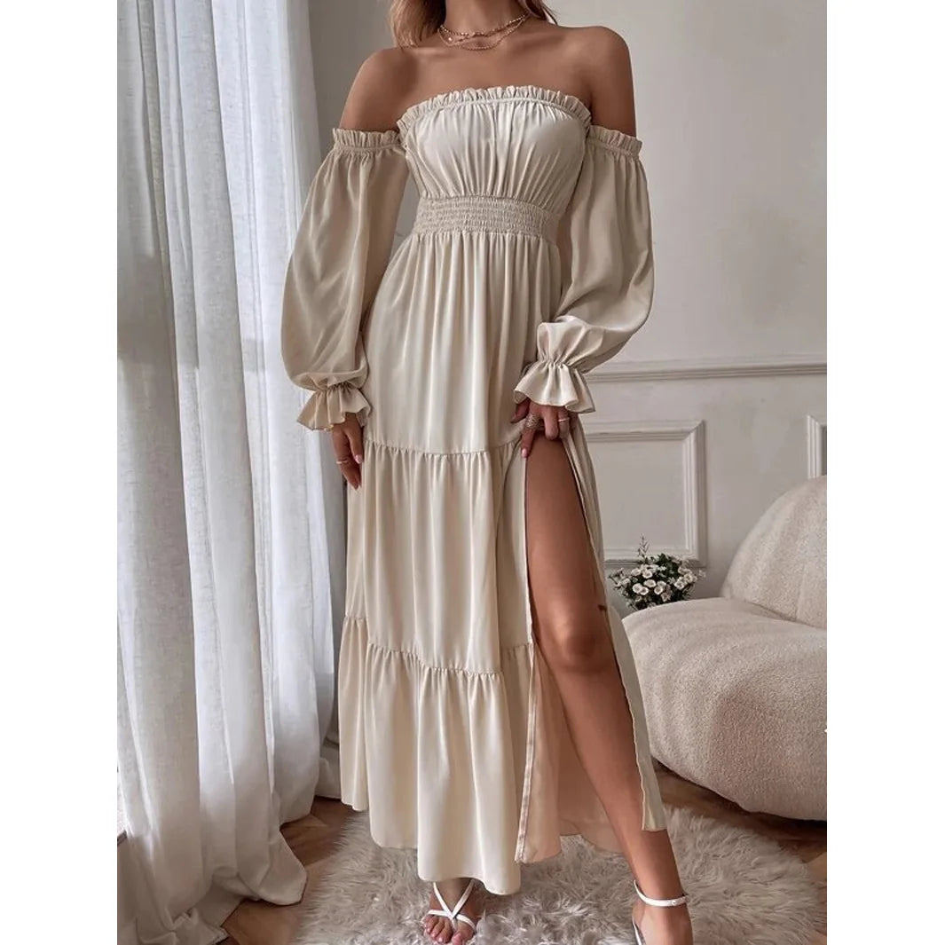 Long Sleeve Party Evening Dress with High Slit