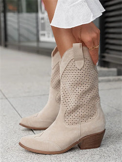 Mid-Calf Cowgirl Boots Casual Shoes