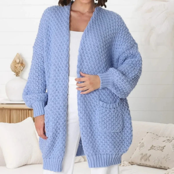Plus size front chunky knitted pocket cardigan sweater