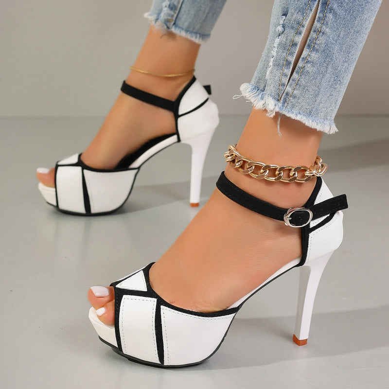 Sandals Colorblock Peep Toe Platform Pumps