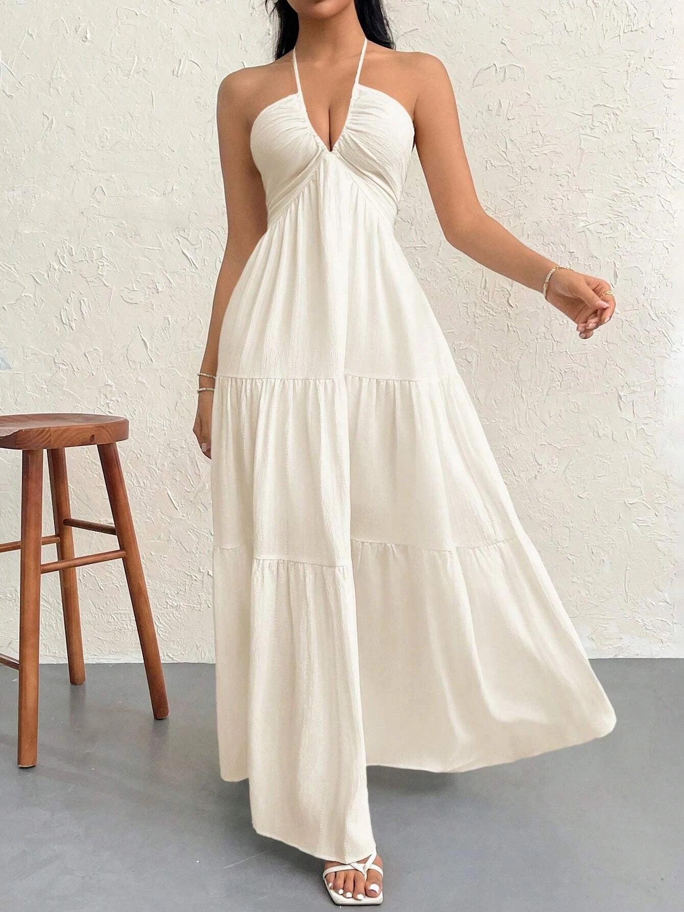 Boho Chiffon Halter Maxi Dress