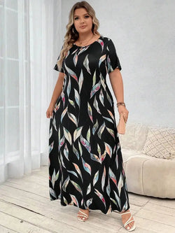 Plus size Printed Feather Large Size Dress