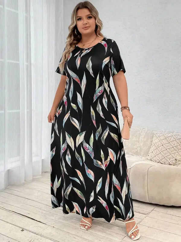 Plus size Printed Feather Large Size Dress