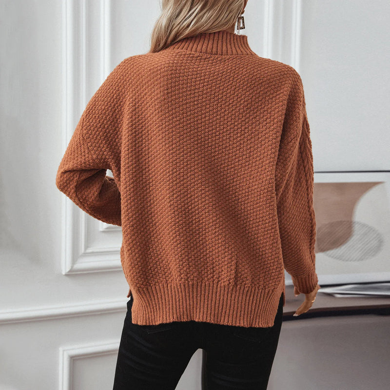 Neckline Knit Sweater Loose Long -sleeved Pullover